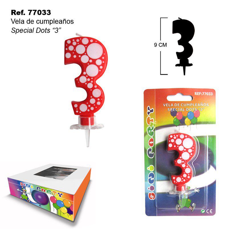 TB2104 Birthday Candle, Special Dots Design, Number 3
