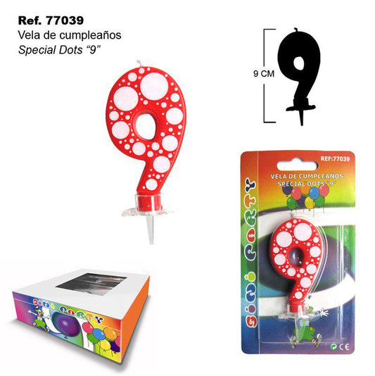 TB2110 Special Dots Birthday Candle '9'