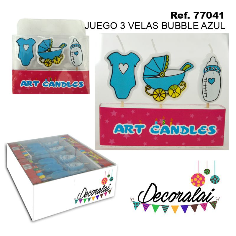 TB2111 Set of 3 Blue Bubble Candles