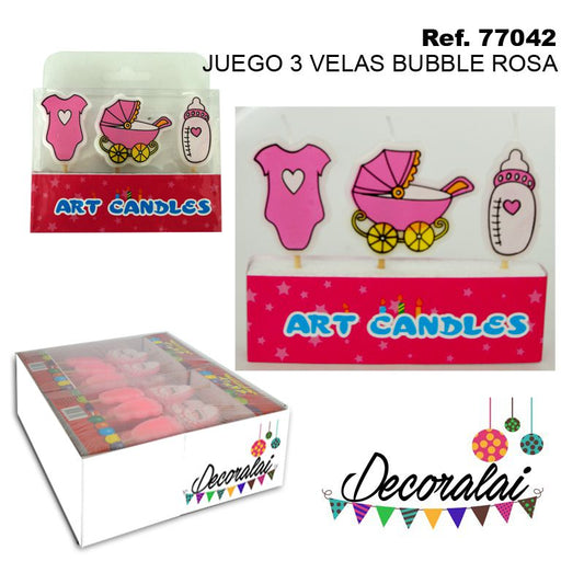 TB2112 Set of 3 Pink Bubble Candles