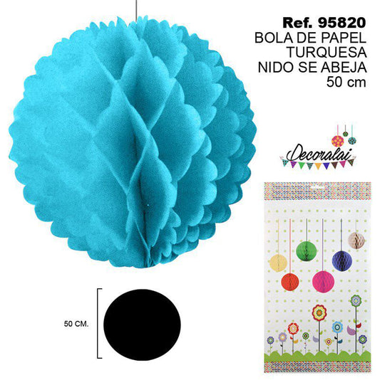 TB2269 Turquoise honeycomb paper ball, 50cm.