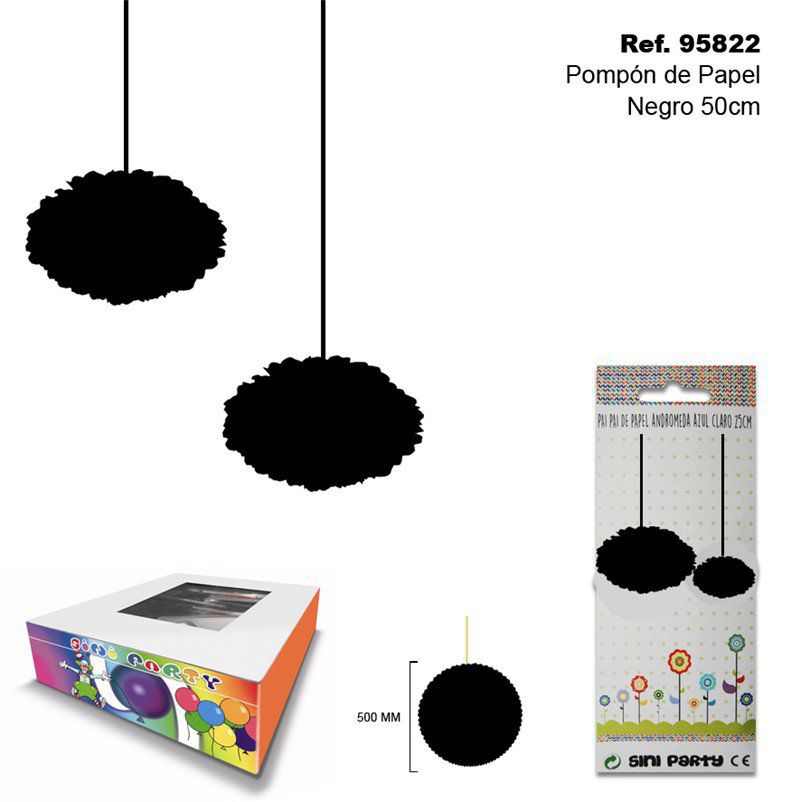 TB2271 Black Paper Pom-Pom, 38cm