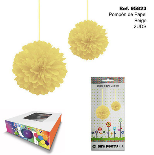 TB2272 Beige Paper Pom-Pom, 42CM, 2 Units