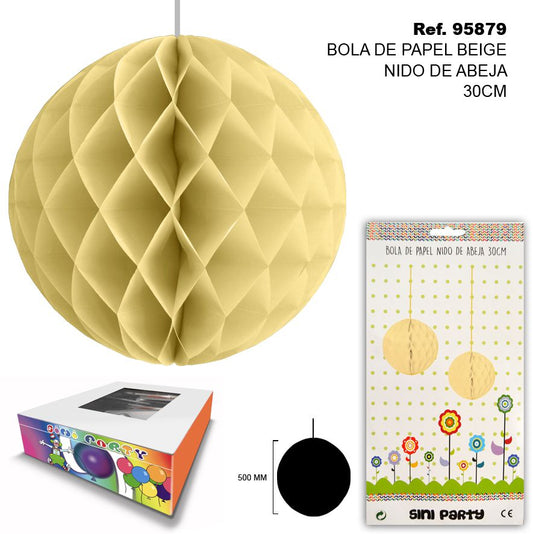 TB2307 Beige paper ball designed to resemble a beehive, perfect for party decorations.