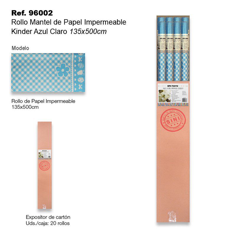 TB2329 Roll of Waterproof Paper Tablecloth 135x500cm Kinder Light Blue