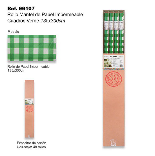 TB2371 Waterproof Paper Tablecloth Roll 135x300cm Green Squares