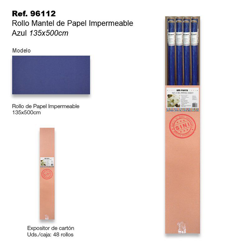 TB2375 Roll of Impermeable Paper Tablecloth 135x500cm Blue