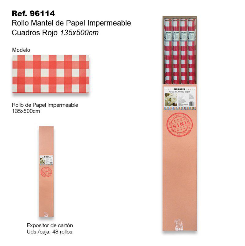 TB2377 Waterproof Paper Tablecloth Roll 135x500cm Red Squares