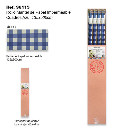 TB2378 Waterproof Paper Tablecloth Roll 135x500CM Blue Squares