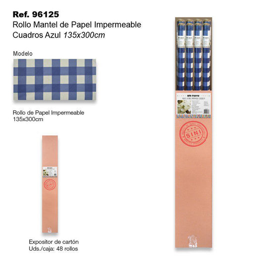 TB2388 Waterproof Paper Tablecloth Roll 135x300cm Blue Squares