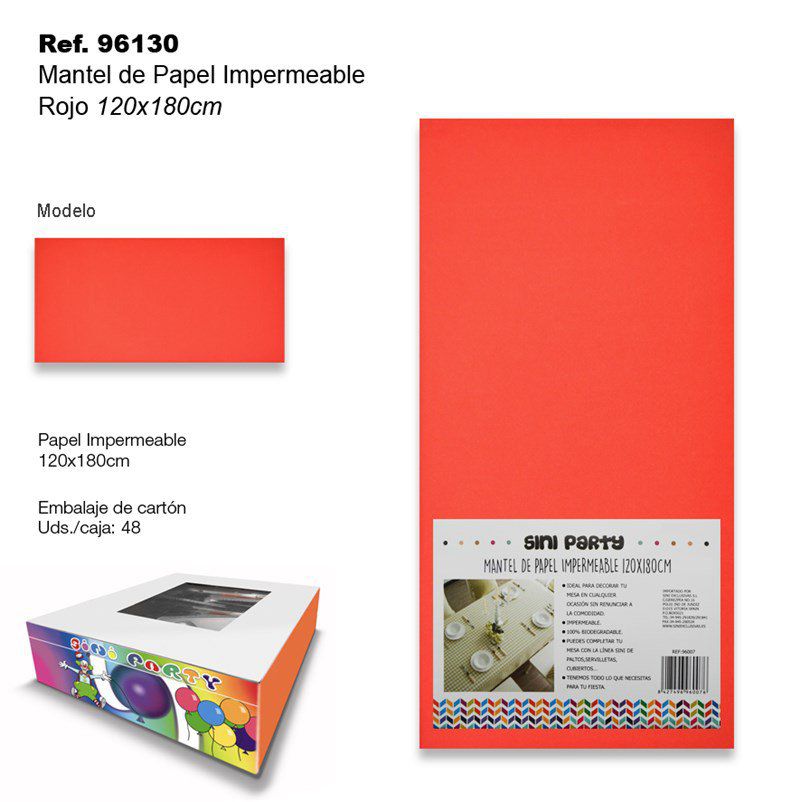 TB2393 Waterproof Paper Tablecloth, 120x180cm, Red