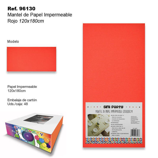 TB2393 Waterproof Paper Tablecloth, 120x180cm, Red