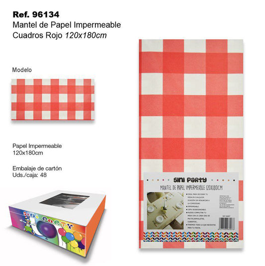 TB2397 Waterproof Paper Tablecloth 120x180cm Red Squares