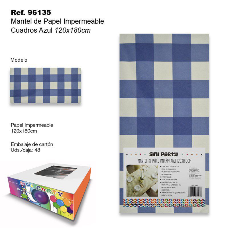 TB2398 Impermeable Paper Tablecloth, Blue Squares Pattern, 120x180cm.