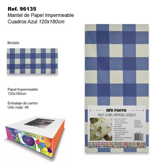 TB2398 Impermeable Paper Tablecloth, Blue Squares Pattern, 120x180cm.