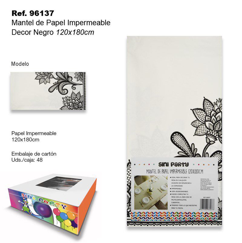 TB2400 Waterproof paper tablecloth, 120x180cm, black decor.
