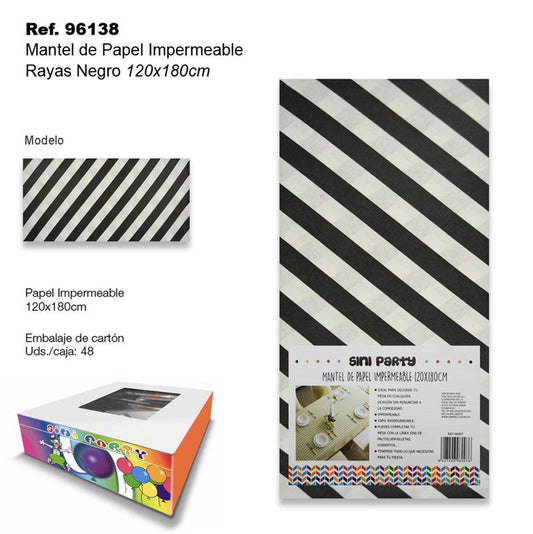 TB2401 Waterproof paper tablecloth, 120x180cm, black stripes.