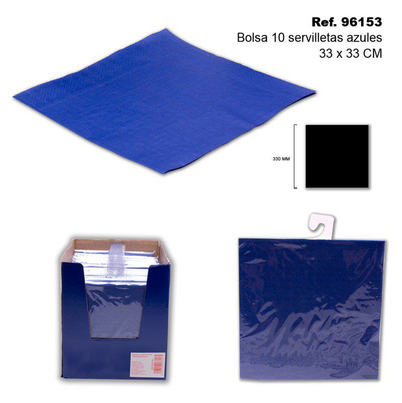 TB2409 A party bag containing 10 blue napkins, each measuring 33x33 cm. Perfect for events, celebrations, and party favors.