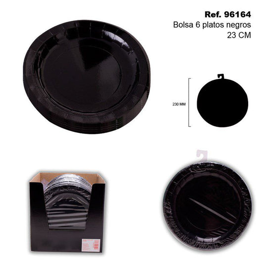 TB2415 BAG OF 6 PLATES 23CM BLACK