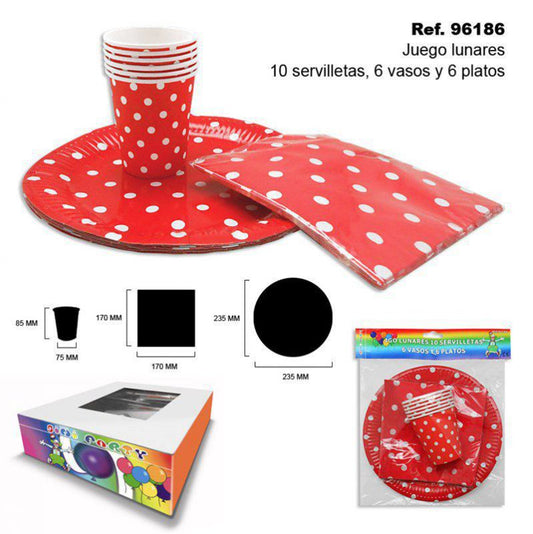 TB2423 Partyware Set with 10 Napkins, 6 Glasses, and 6 Plates - "Look Retro" Style
