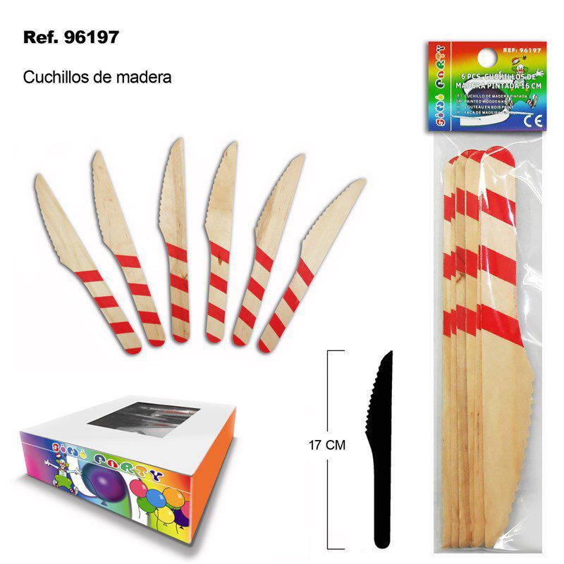 TB2429 6 PCS. PAINTED WOOD KNIFE 16 CM
