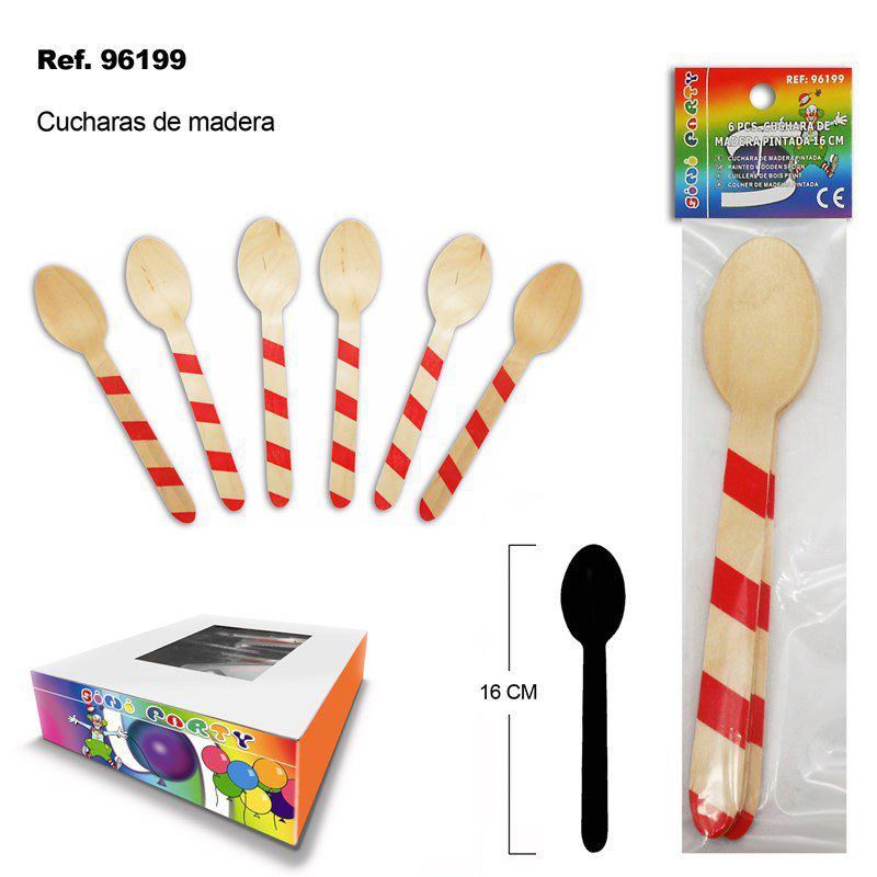 TB2431 6 PCS. PAINTED WOODEN SPOON 16 CM