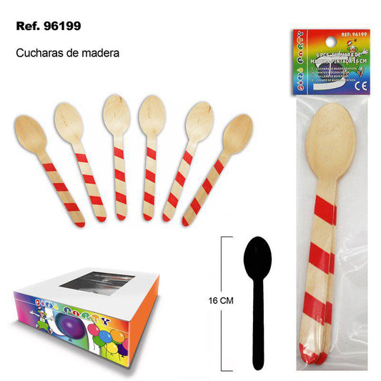 TB2431 6 PCS. PAINTED WOODEN SPOON 16 CM