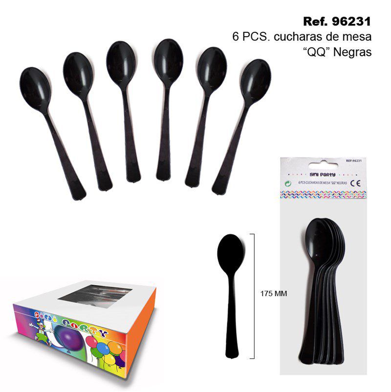 TB2440 6 PCS "QQ" Black Dinner Spoons