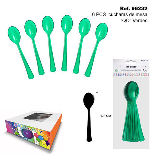 TB2441 6 PCS GREEN "QQ" TABLE SPOONS