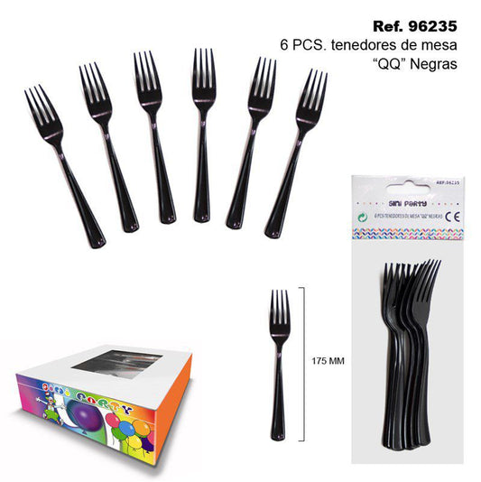 TB2444 6 PCS "QQ" Black Dining Forks for Tableware