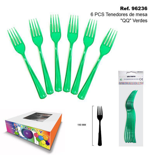 TB2445 6 Pieces Green "QQ" Table Forks.