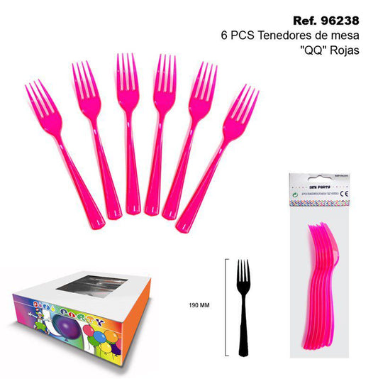 TB2447 6 PCS Red "QQ" Table Forks