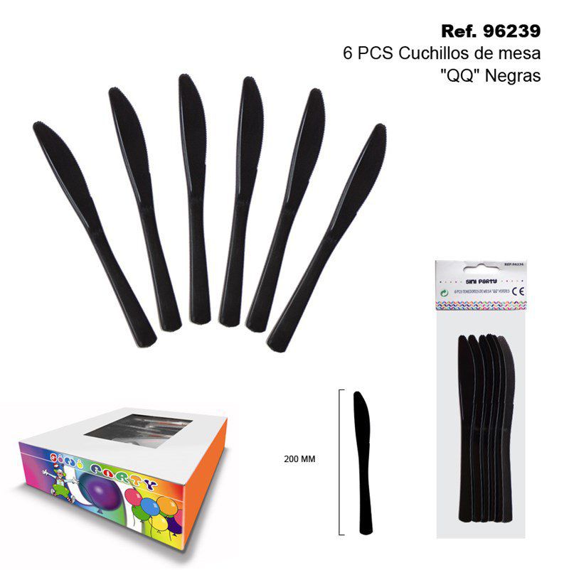 TB2448 6 PCS "QQ" BLACK TABLE KNIVES