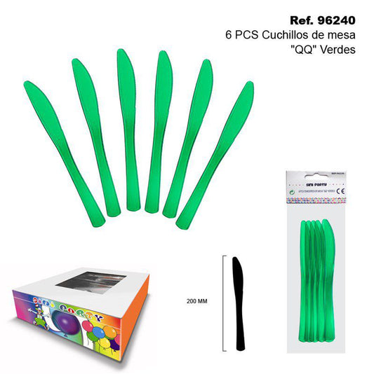 TB2449 Set of 6 Green "QQ" Table Knives