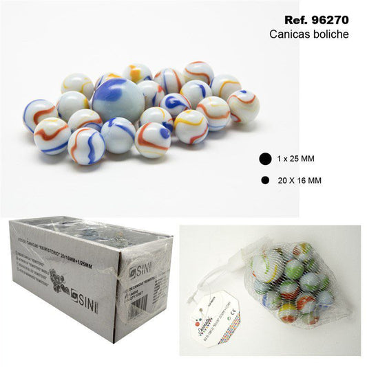 TB2456 RED CANICAS "BOLICHE" marbles set, available in sizes 20/16 MM + 1/25 MM.
