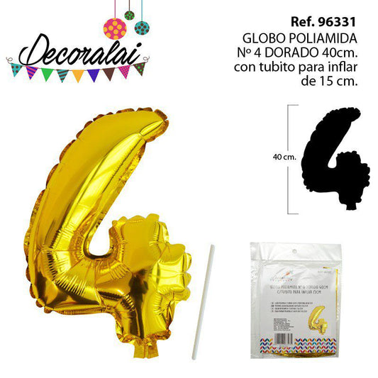 TB2463 Polyamide Balloon, Number 4, Gold, 40CM, with 15CM Inflation Tube.