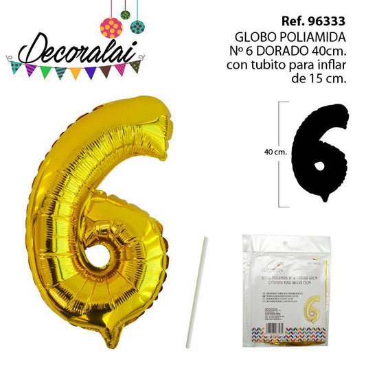 TB2465 POLYAMIDE BALLOON Nº 6 GOLD 40CM WITH 15CM INFLATION TUBE