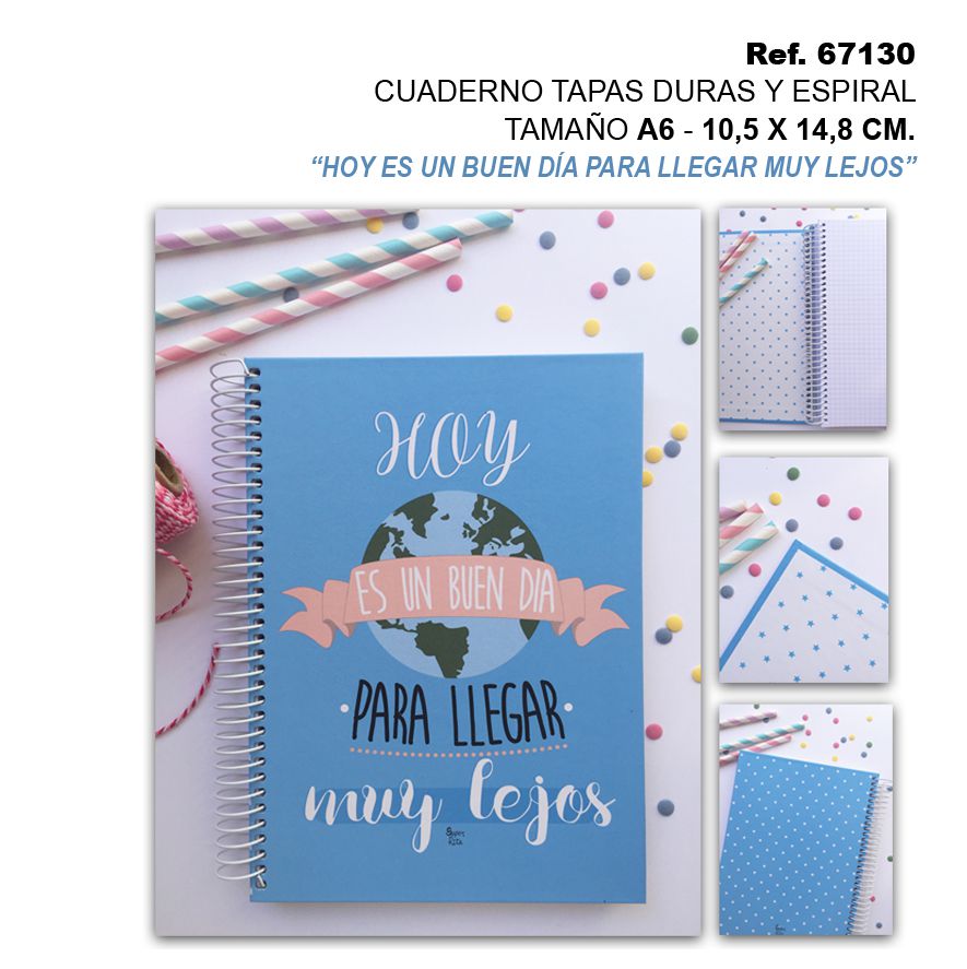TB2521 Notebook with hard covers and spiral binding, A6 size (10.5 x 14.8 CM), featuring the quote "Today is a good day to go very far."