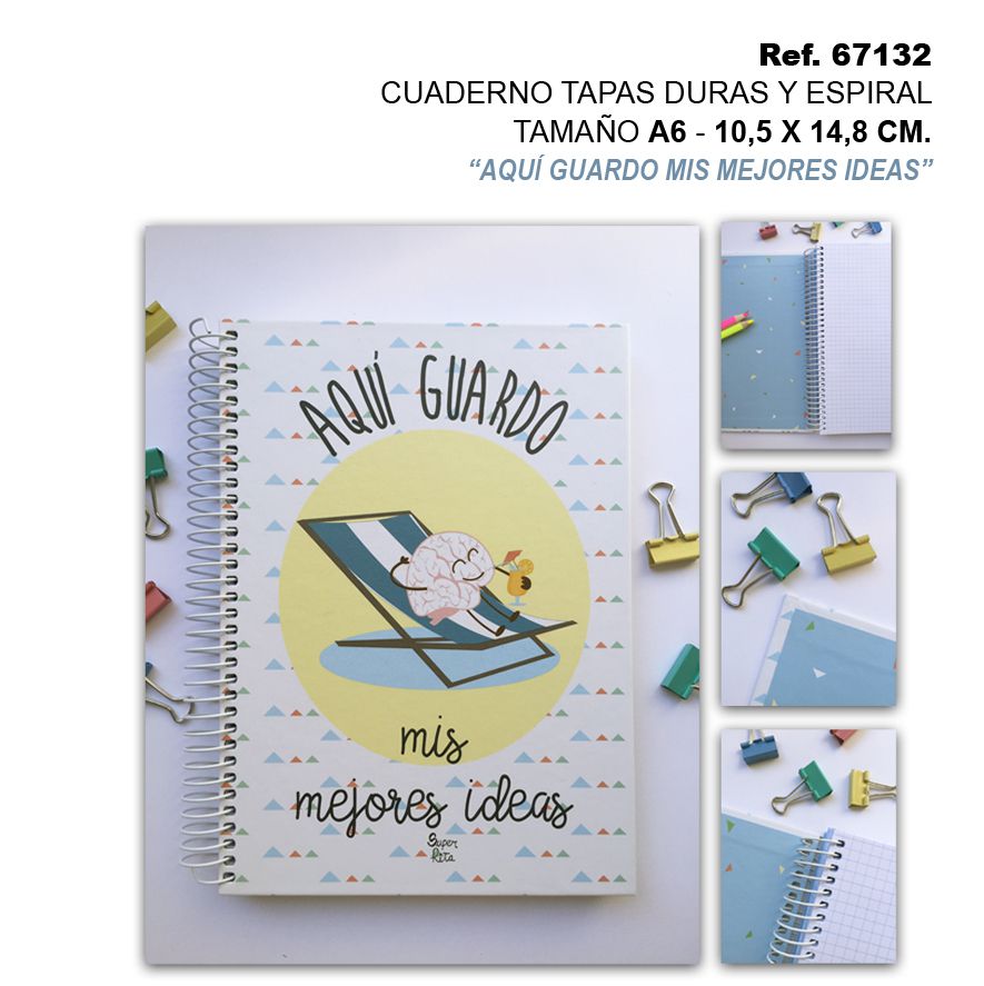 TB2523 Hardcover Spiral Notebook A6 Size 10.5 x 14.8 CM "AQUI GUARDO MIS MEJORES IDEAS"